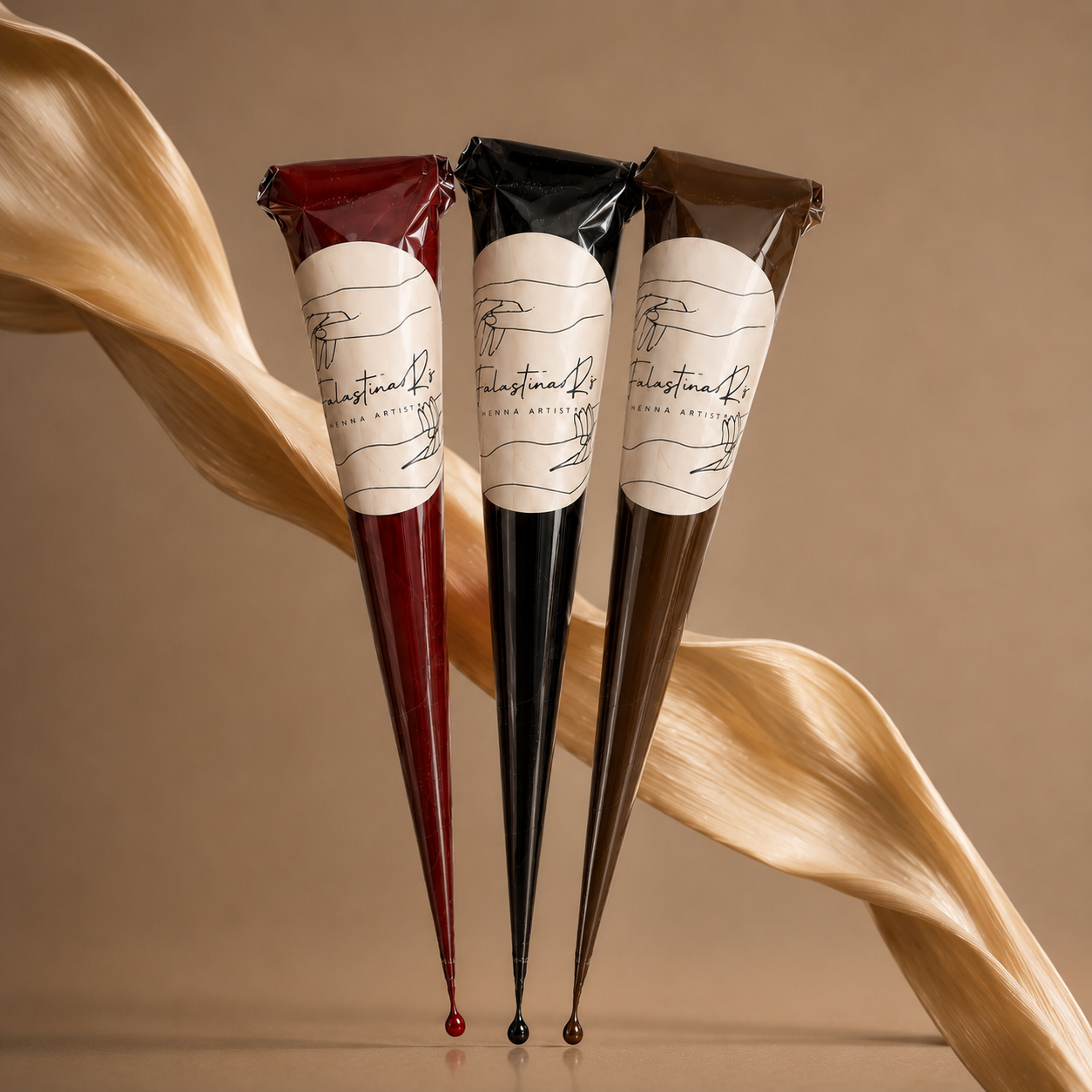 Falastina 3-cone henna bundle in Brown, Cherry Red, and Black